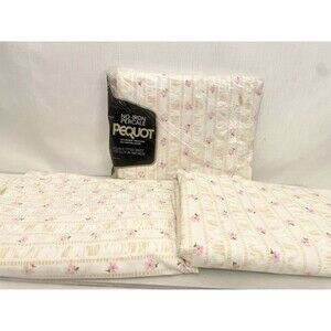 (3) Lot Vintage Pequot Floral Print DOUBLE FITTED & FLAT Sheets Luxury Pink